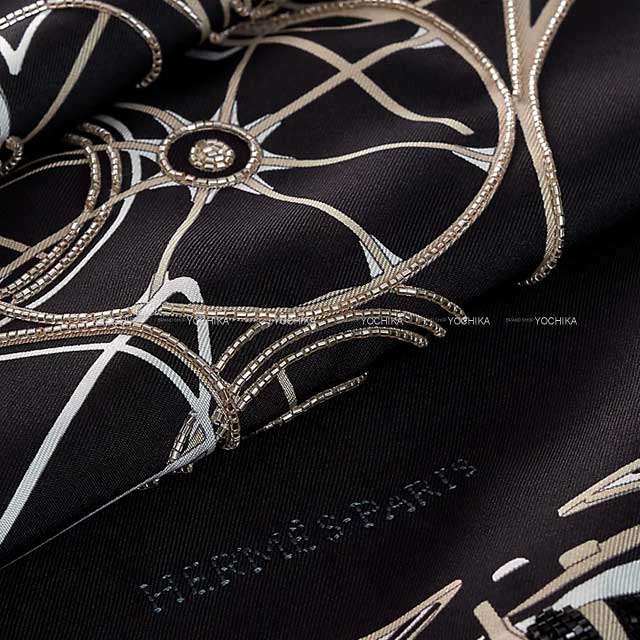 HERMES scarf Carre 90 Pre-shoe Complication Equestre Beads Noir (Black)/Blanc (White) Silk100%/Beads[BRAND NEW][Authentic]