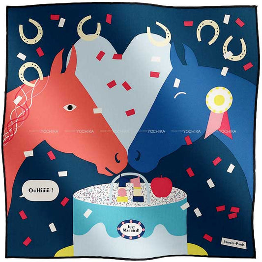 HERMES scarf Carre 45 Gavroche Just Married Ciel/Rose/Marine Silk100%[EXCELLENT][Authentic]