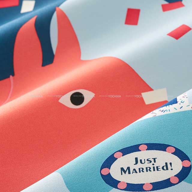 HERMES scarf Carre 45 Gavroche Just Married Ciel/Rose/Marine Silk100%[EXCELLENT][Authentic]