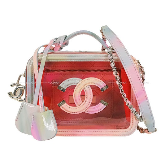 [Pre-loved] CHANEL Shoulder bag Vanity Bag Filigree Small COCO Mark Chain Pink/Multicolor Patent Enamel Leather/PVC Vinyl Silver HW A93342[USED A][Authentic]