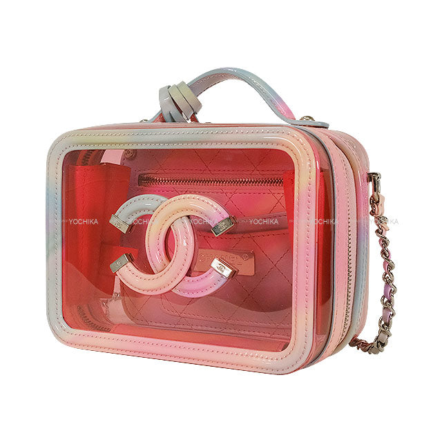 [Pre-loved] CHANEL Shoulder bag Vanity Bag Filigree Small COCO Mark Chain Pink/Multicolor Patent Enamel Leather/PVC Vinyl Silver HW A93342[USED A][Authentic]