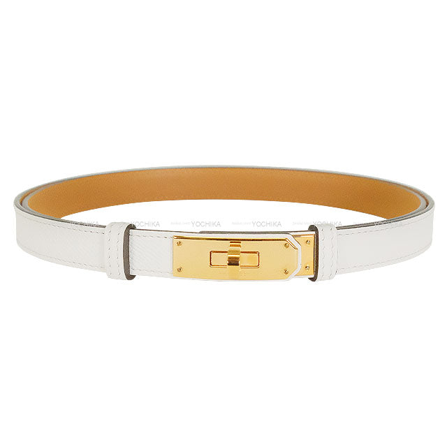 HERMES belt Kelly Belt 18 New White Veau Epsom Rose Gold HW Stamp B[EXCELLENT][Authentic]