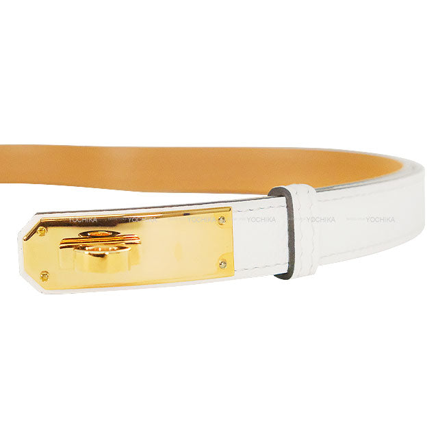 HERMES belt Kelly Belt 18 New White Veau Epsom Rose Gold HW Stamp B[EXCELLENT][Authentic]