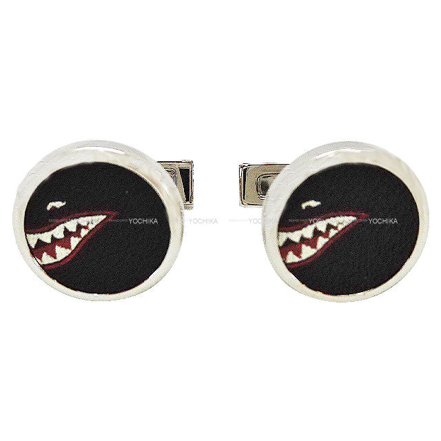 HERMES cuff Shark Noir (Black) Metal/Veau Swift Silver HW[EXCELLENT][Authentic]