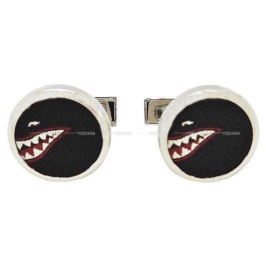 HERMES cuff Shark Noir (Black) Metal/Veau Swift Silver HW[EXCELLENT][Authentic]