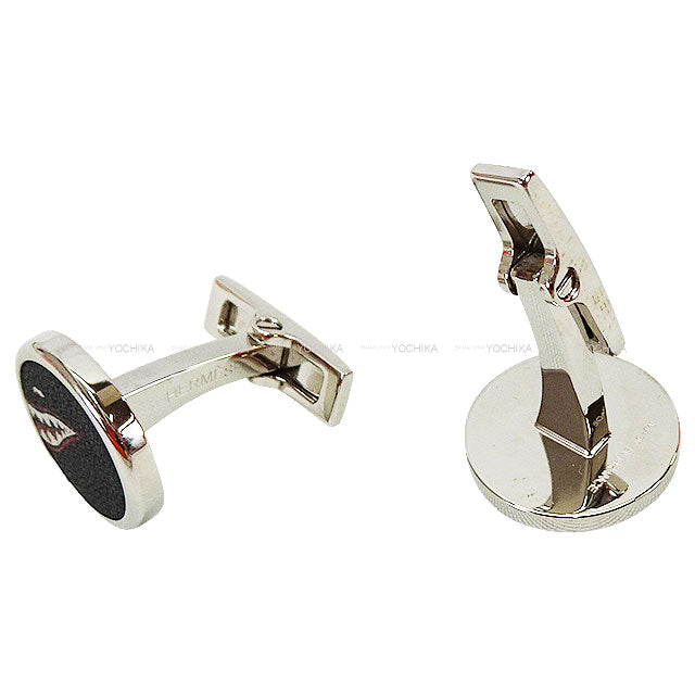 HERMES cuff Shark Noir (Black) Metal/Veau Swift Silver HW[EXCELLENT][Authentic]
