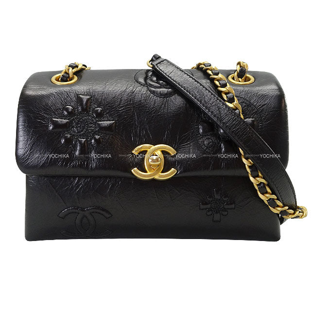 [Pre-loved] CHANEL Shoulder bag Chain Coco mark Camellia Small Flap Noir (Black) Calf Leather Antique Gold HW AS2328[LIKE NEW][Authentic]