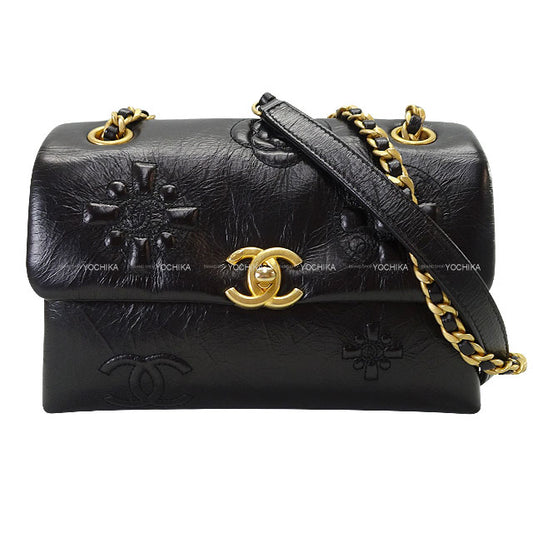[Pre-loved] CHANEL Shoulder bag Chain Coco mark Camellia Small Flap Noir (Black) Calf Leather Antique Gold HW AS2328[LIKE NEW][Authentic]