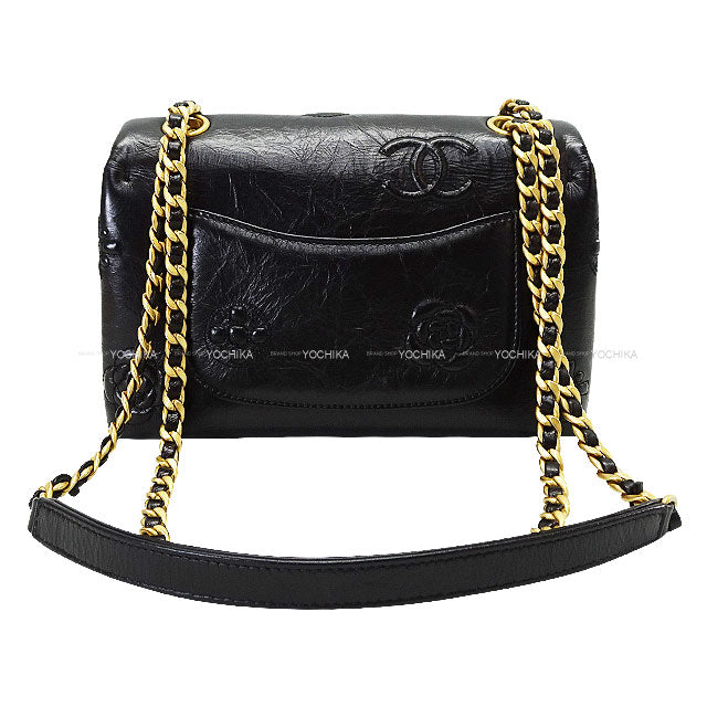 [Pre-loved] CHANEL Shoulder bag Chain Coco mark Camellia Small Flap Noir (Black) Calf Leather Antique Gold HW AS2328[LIKE NEW][Authentic]