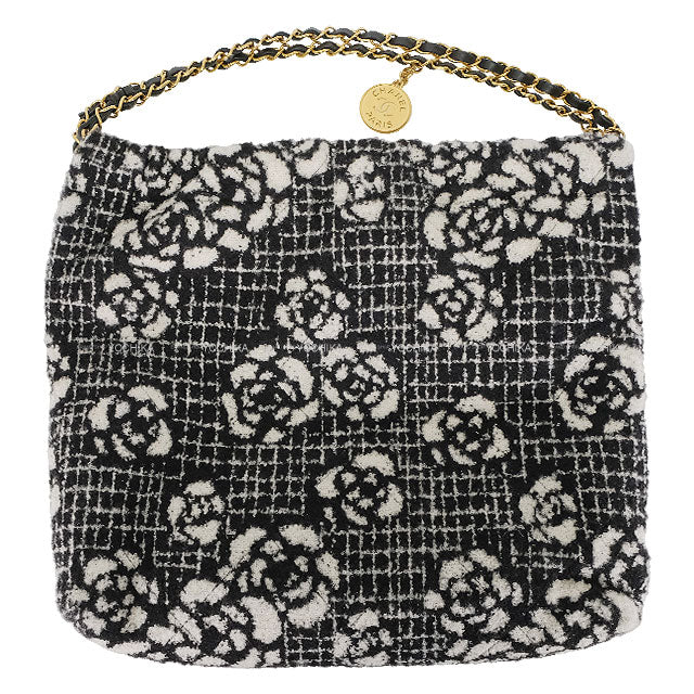 2023AW CHANEL Shoulder bag CHANEL 22 Regular(Medium) Matelasse With Medal Charm Hobo Camellia Noir (Black)/Blanc (White) Cashmere Jacquard Mat Gold HW[EXCELLENT][Authentic]