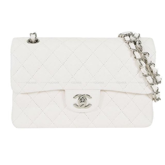 CHANEL Shoulder bag Matelasse 25 COCO mark Double Flap Chain Blanc (White) Graind Calf(Caviarskin) Silver HW A01112[BRAND NEW][Authentic]