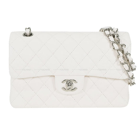 CHANEL Shoulder bag Matelasse 25 COCO mark Double Flap Chain Blanc (White) Graind Calf(Caviarskin) Silver HW A01112[BRAND NEW][Authentic]