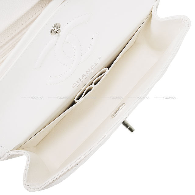 CHANEL Shoulder bag Matelasse 25 COCO mark Double Flap Chain Blanc (White) Graind Calf(Caviarskin) Silver HW A01112[BRAND NEW][Authentic]