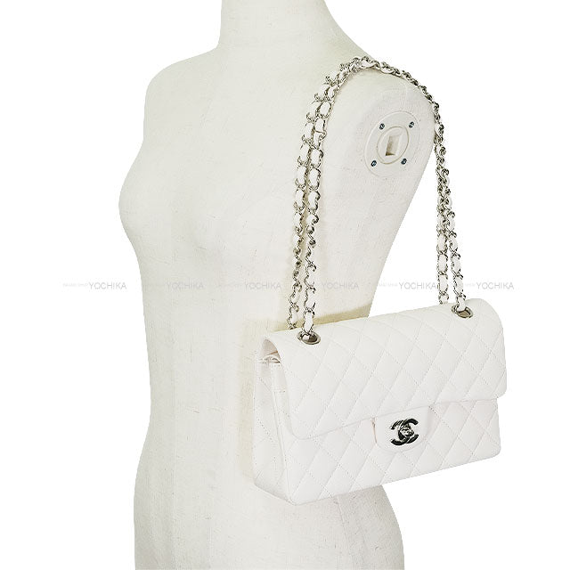 CHANEL Shoulder bag Matelasse 25 COCO mark Double Flap Chain Blanc (White) Graind Calf(Caviarskin) Silver HW A01112[BRAND NEW][Authentic]