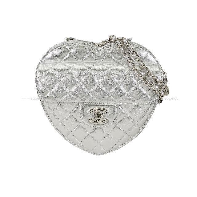 2025 AW NEW CHANEL Shoulder bag Heart Shape Matelasse COCO mark Flap Large Chain Silver Metallic Lambskin Silver HW AS5764[BRAND NEW][Authentic]