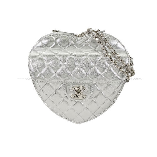 2025 AW NEW CHANEL Shoulder bag Heart Shape Matelasse COCO mark Flap Large Chain Silver Metallic Lambskin Silver HW AS5764[BRAND NEW][Authentic]