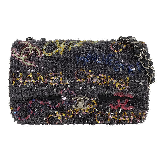 2024 Metiers d'Art Collection CHANEL Shoulder bag Single Flap COCO Mark Logo Grey/Multicolor Sequins/Lambskin Silver HW AS4561[EXCELLENT][Authentic]