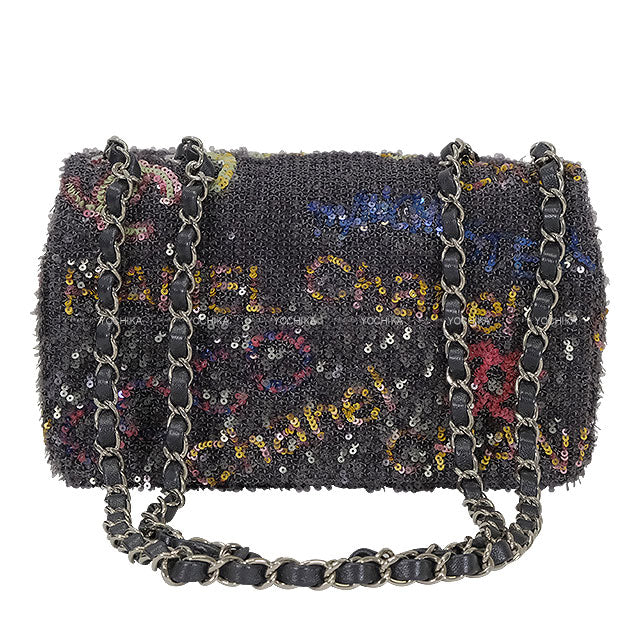 2024 Metiers d'Art Collection CHANEL Shoulder bag Single Flap COCO Mark Logo Grey/Multicolor Sequins/Lambskin Silver HW AS4561[EXCELLENT][Authentic]