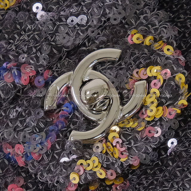 2024 Metiers d'Art Collection CHANEL Shoulder bag Single Flap COCO Mark Logo Grey/Multicolor Sequins/Lambskin Silver HW AS4561[EXCELLENT][Authentic]