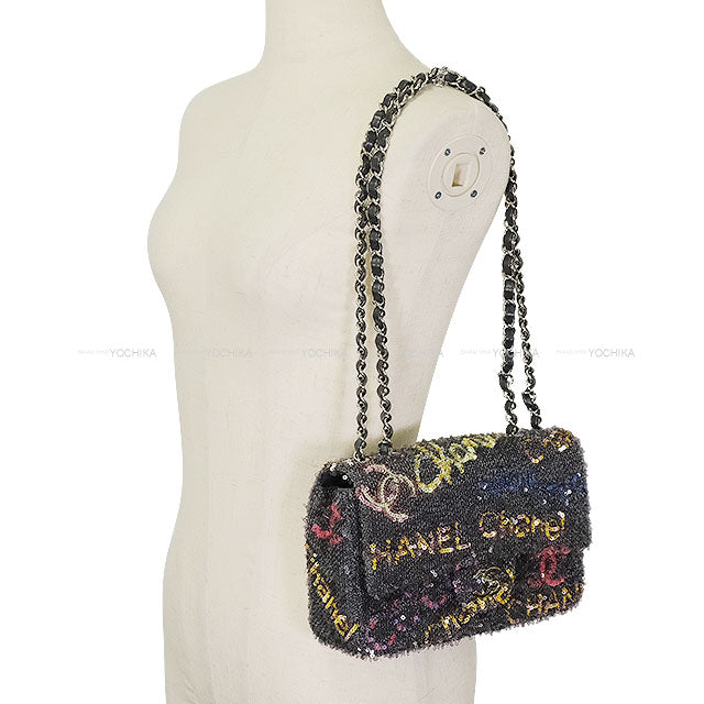 2024 Metiers d'Art Collection CHANEL Shoulder bag Single Flap COCO Mark Logo Grey/Multicolor Sequins/Lambskin Silver HW AS4561[EXCELLENT][Authentic]