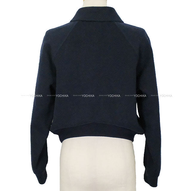 [Pre-loved] HERMES Blouson Ladies Chaine D'ancre with collar Navy Wool/Nylon #34 Silver HW 5E0176DE[LIKE NEW][Authentic]