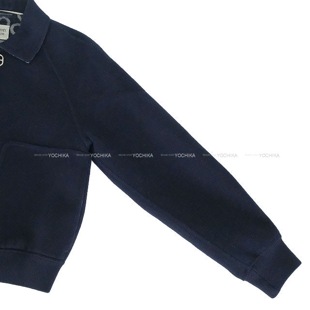 [Pre-loved] HERMES Blouson Ladies Chaine D'ancre with collar Navy Wool/Nylon #34 Silver HW 5E0176DE[LIKE NEW][Authentic]