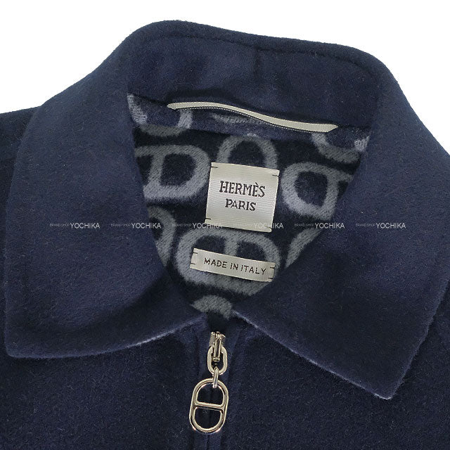 [Pre-loved] HERMES Blouson Ladies Chaine D'ancre with collar Navy Wool/Nylon #34 Silver HW 5E0176DE[LIKE NEW][Authentic]