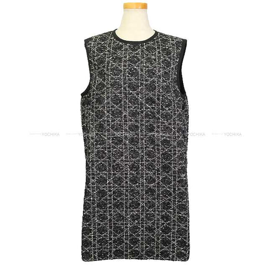 2024SS Dior One‐piece dress Macrocannage sleeveless tweed Noir (Black)/Blanc (White) Cotton/Acrylic #48 441B53A7795[EXCELLENT][Authentic]