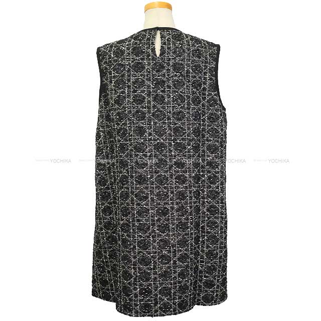 2024SS Dior One‐piece dress Macrocannage sleeveless tweed Noir (Black)/Blanc (White) Cotton/Acrylic #48 441B53A7795[EXCELLENT][Authentic]