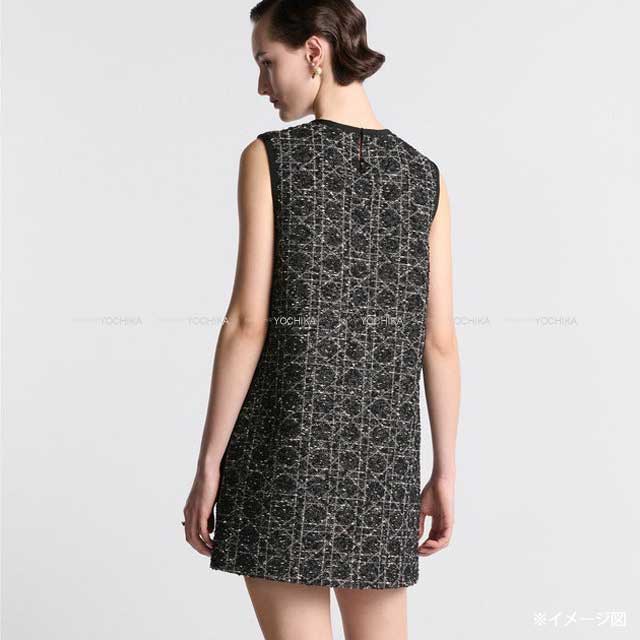 2024SS Dior One‐piece dress Macrocannage sleeveless tweed Noir (Black)/Blanc (White) Cotton/Acrylic #48 441B53A7795[EXCELLENT][Authentic]