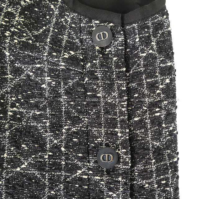 2024SS Dior One‐piece dress Macrocannage sleeveless tweed Noir (Black)/Blanc (White) Cotton/Acrylic #48 441B53A7795[EXCELLENT][Authentic]