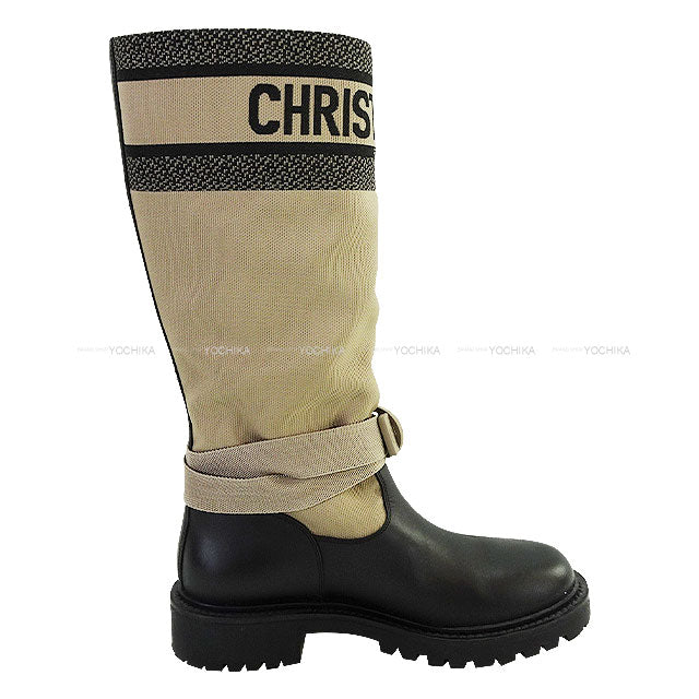 [Pre-loved] Dior boots D-MAJOR Beige/Noir (Black) Fabric #37.5 NE0420[LIKE NEW][Authentic]