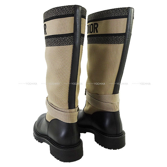 [Pre-loved] Dior boots D-MAJOR Beige/Noir (Black) Fabric #37.5 NE0420[LIKE NEW][Authentic]