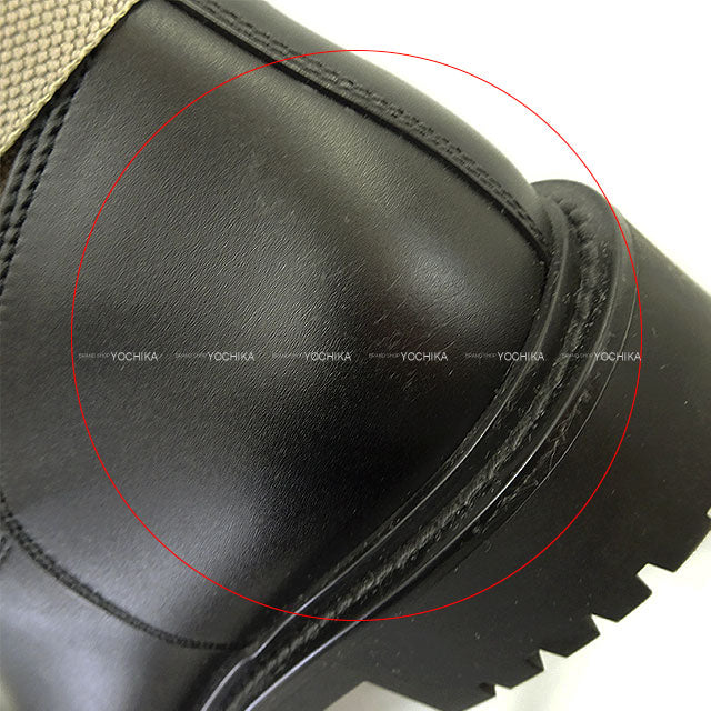 [Pre-loved] Dior boots D-MAJOR Beige/Noir (Black) Fabric #37.5 NE0420[LIKE NEW][Authentic]