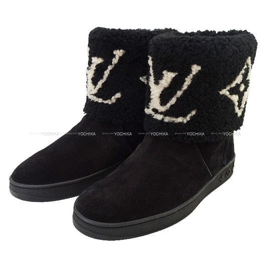 [Pre-loved] LOUIS VUITTON boots Ankle boots Snowdrop Line Noir (Black) Suede cal #37[LIKE NEW][Authentic]