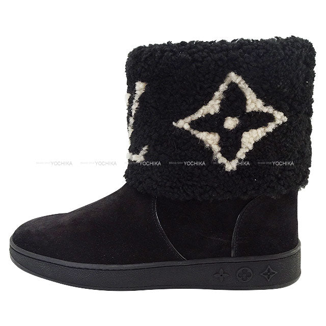 [Pre-loved] LOUIS VUITTON boots Ankle boots Snowdrop Line Noir (Black) Suede cal #37[LIKE NEW][Authentic]