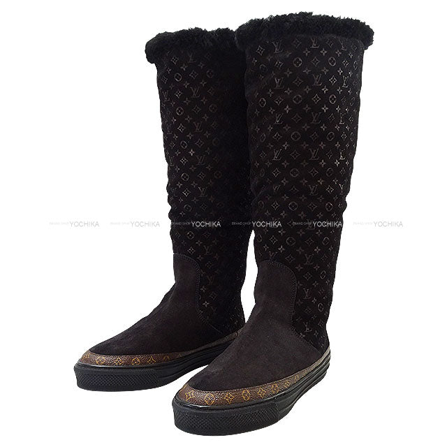LOUIS VUITTON boots Long boots Monogram Snowball Line Brown Mouton #37[EXCELLENT][Authentic]