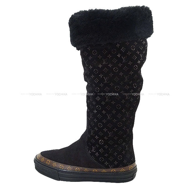 LOUIS VUITTON boots Long boots Monogram Snowball Line Brown Mouton #37[EXCELLENT][Authentic]