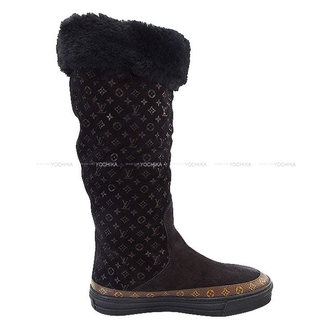 LOUIS VUITTON boots Long boots Monogram Snowball Line Brown Mouton #37[EXCELLENT][Authentic]