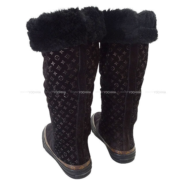 LOUIS VUITTON boots Long boots Monogram Snowball Line Brown Mouton #37[EXCELLENT][Authentic]