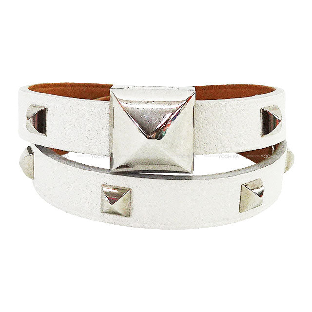 HERMES bracelet Medor Infini Cloth Double Tour Blanc (White) Veau Swift Silver HW[EXCELLENT][Authentic]