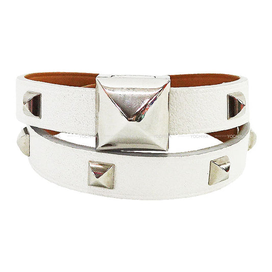HERMES bracelet Medor Infini Cloth Double Tour Blanc (White) Veau Swift Silver HW[EXCELLENT][Authentic]