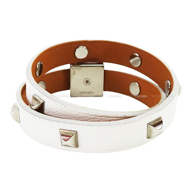 HERMES bracelet Medor Infini Cloth Double Tour Blanc (White) Veau Swift Silver HW[EXCELLENT][Authentic]