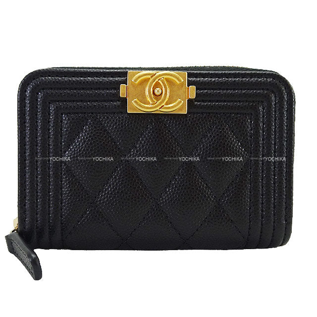 CHANEL card holder Boy Chanel Zip Coin Matelasse Coco Mark Noir (Black) Graind Calf(Caviarskin) Antique Gold HW A80602[BRAND NEW][Authentic]