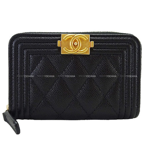 CHANEL card holder Boy Chanel Zip Coin Matelasse Coco Mark Noir (Black) Graind Calf(Caviarskin) Antique Gold HW A80602[BRAND NEW][Authentic]