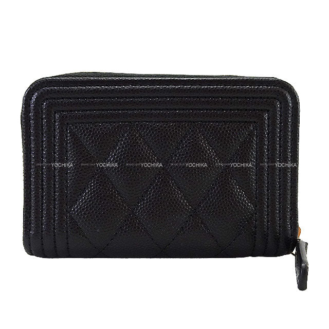CHANEL card holder Boy Chanel Zip Coin Matelasse Coco Mark Noir (Black) Graind Calf(Caviarskin) Antique Gold HW A80602[BRAND NEW][Authentic]