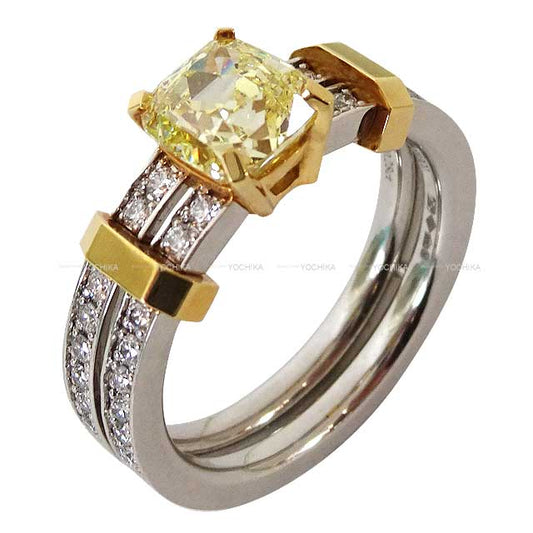 TIFFANY&Co. ring Square Antique Shape Yellow Silver925 (SV925 Ag925)/Diamond/Platinuｍ #50[EXCELLENT][Authentic]