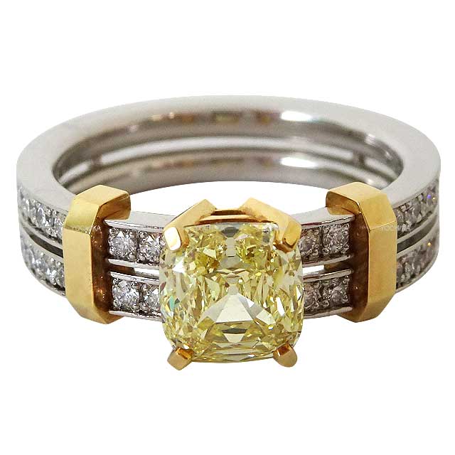 TIFFANY&Co. ring Square Antique Shape Yellow Silver925 (SV925 Ag925)/Diamond/Platinuｍ #50[EXCELLENT][Authentic]