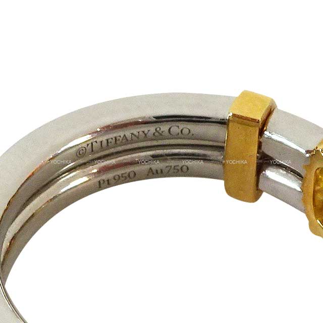 TIFFANY&Co. ring Square Antique Shape Yellow Silver925 (SV925 Ag925)/Diamond/Platinuｍ #50[EXCELLENT][Authentic]
