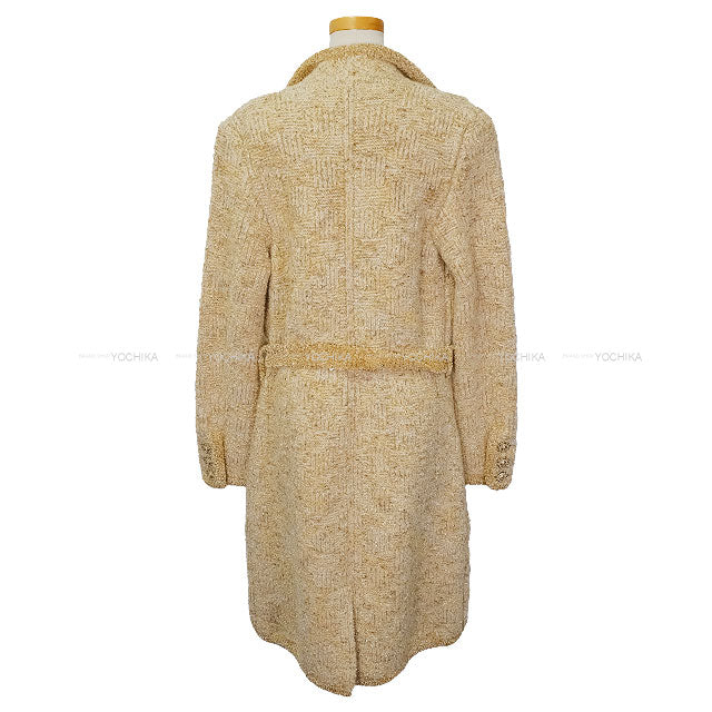 CHANEL Cardigan Coat Long Tweed Lion Button Yellow Polyester/Alpaca/Polyamide #38 Gold HW P64696[EXCELLENT][Authentic]